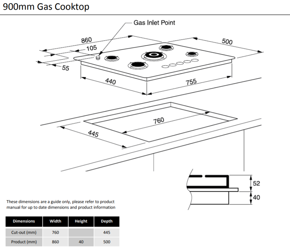 Technika Black Glass Gas Cooktop H950STBGFPRO Professional Series NEW