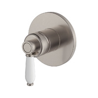 Fienza Eleanor Wall Mixer - Brushed Nickel with White Ceramic Handle