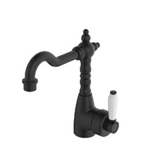 Fienza Eleanor Shepherds Crook Basin Mixer Matte Black with White Ceramic Handle