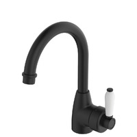 Fienza Eleanor Gooseneck Basin Mixer Matte Black with White Ceramic Handle