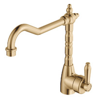 Fienza Eleanor Shepherds Crook Sink Mixer Champagne with White Ceramic Handle
