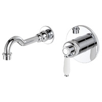 Fienza Eleanor Wall Basin/Bath Mixer Set Chrome with White Ceramic Handle