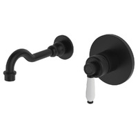 Fienza Eleanor Wall Basin/Bath Mixer Set Matte Black with White Ceramic Handle