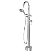 Fienza Eleanor Floor Mounted Bath Mixer Chrome with White Ceramic Handle