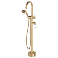 Fienza Eleanor Floor Mounted Bath Mixer Urban Brass with White Ceramic Handle