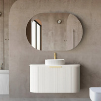 Otti BO900W Bondi 900mm Satin White Fluted Wall Hung Curve Vanity