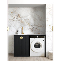Otti Marlo 1300mm Base Laundry Cabinet Set Black With Sink And Stone Top