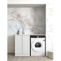 Otti Noosa 1300mm Fluted White Base Laundry Cabinet With Sink And Stone Top