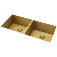 Meir 860x440mm Double Bowl Kitchen Sink - Brushed Bronze Gold