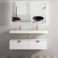 Otti Moonlight Wall Hung Cabinet 1200mm White Single Basin (Gold Handle)