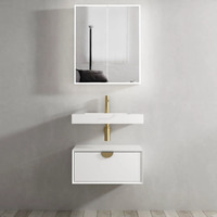 Otti Moonlight Wall Hung Cabinet 600mm White Single Basin (Gold Handle)