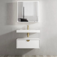 Otti Moonlight Wall Hung Cabinet 700mm White Single Basin (Gold Handle)
