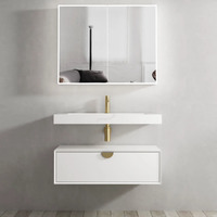 Otti Moonlight Wall Hung Cabinet 900mm White Single Basin (Gold Handle)