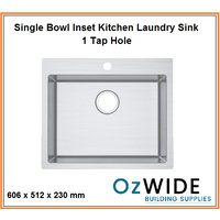 610x510mm Kitchen Laundry Sink Top Mount Single Bowl