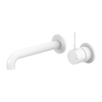 Mecca 185MM Wall Basin Mixer Handle Up Separate Back Plate Matte White