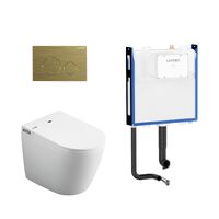 Lafeme Crawford Wall Faced Rimless Smart Toilet With Brushed Gold Flush Plate