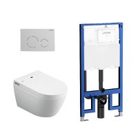 Lafeme Sesto Wall Hung Rimless Smart Toilet With Brushed Nickel Flush Plate