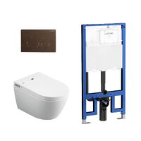 Lafeme Sesto Wall Hung Rimless Smart Toilet With Brushed Bronze Flush Plate
