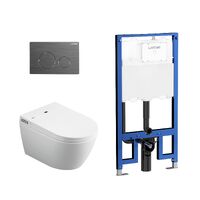 Lafeme Sesto Wall Hung Rimless Smart Toilet With Gun Metal Flush Plate