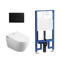 Lafeme Sesto Wall Hung Rimless Smart Toilet With Matte Black Flush Plate