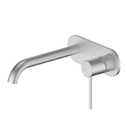Greens Textura Wall Basin Mixer W/Plate Brushed Stainless
