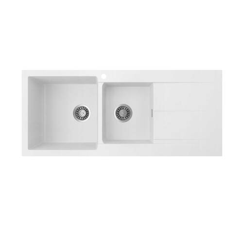 Seima Oros 1160mm Arqstone Sink 1.75 Bowls Left Drainer White