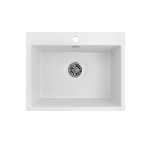 Seima Oros 620mm Arqstone Kitchen Sink Bowl Single Taphole White