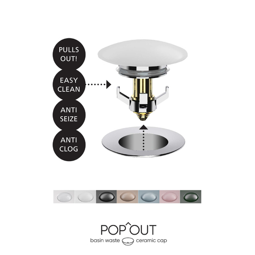 Seima Ceramic Pop Out Basin Waste With Ceramic Cap and Pop Out Base Black