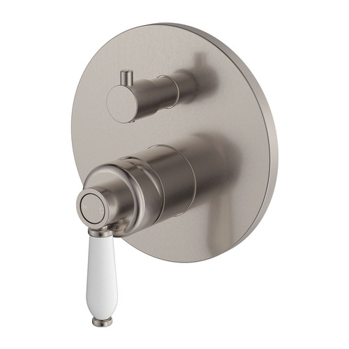 Fienza Eleanor Diverter Wall Mixer Brushed Nickel with White Ceramic Handle