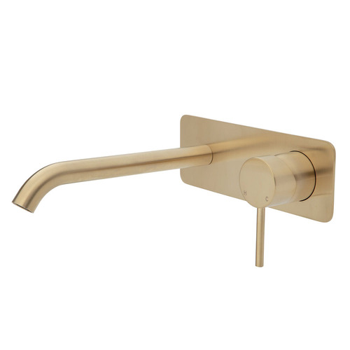 Fienza Kaya Wall Basin/Bath Mixer Set Soft Square Plate 200MM Outlet - Urban Brass