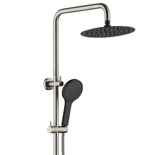 Fienza Kaya Twin Shower and Rail - Brushed Nickel with Matte Black Heads