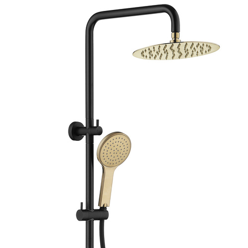 Fienza Kaya Twin Shower and Rail - Matte Black with Urban Brass Shower Heads