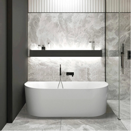 Otti Attica Noosa ANBT-BW-1500-OF Back To Wall 1500mm Bath Tub With Overflow Gloss White