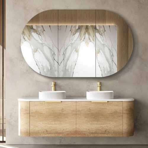 Otti Bondi Natural Oak 1500mm Curve Wall Hung Vanity
