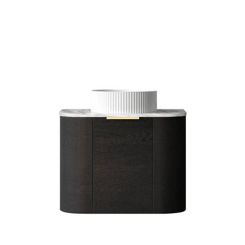Otti Bondi 600mm Black Oak Curve Vanity With Natural Carrara Marble Top