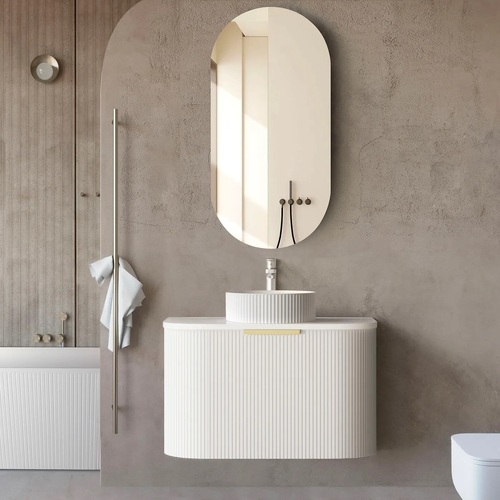 Otti BO750W Bondi Satin White Fluted 750mm Curve Wall Hung Vanity