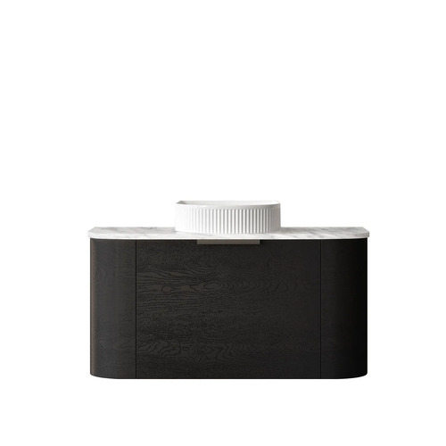 Otti Bondi 900mm Black Oak Curve Vanity With Natural Carrara Marble Top