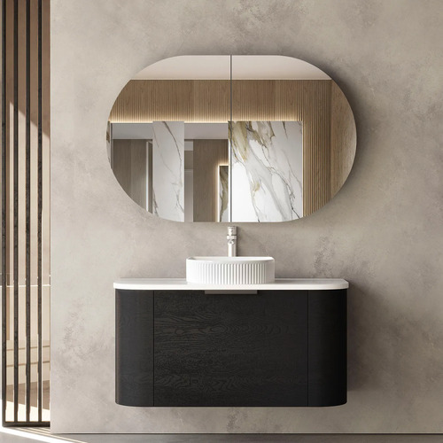 Otti Bondi BO900B 900mm Black Oak Curve Wall Hung Vanity Only