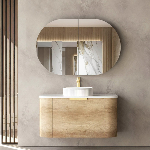 Otti Bondi BO900N 900mm Natural Oak Curve Wall Hung Vanity Only