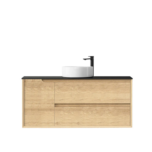 Otti Byron Natural Oak 1200mm Vanity With 2TH Rock Plate Empire Black Stone Top