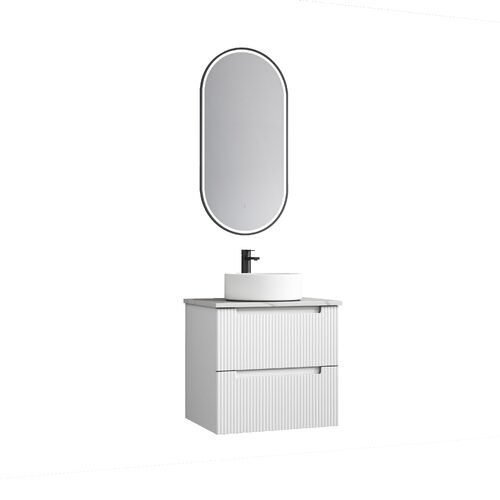 Aulic Verona 600mm Wall Hung Vanity V Groove Matte White Finger Pull Cabinet