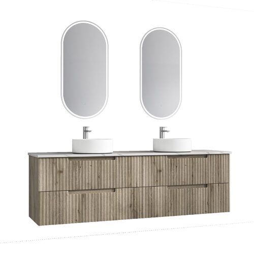 Aulic Tuscana 1800mm Wall Hung Vanity Wave Groove Finger Pull Cabinet Matt White