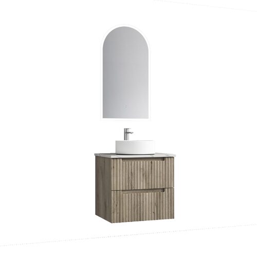 Aulic Tuscana 600mm Wall Hung Vanity Wave Groove Finger Pull Cabinet Matt White