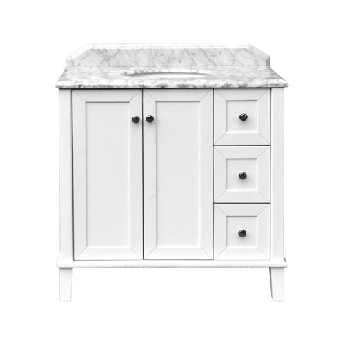 Coventry 90x55 White Vanity With Real Marble Top & Under Counter Basin 1TH