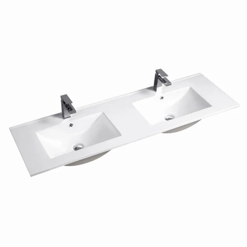 Otti CT154D Slimline 1500mm Double Bowl Ceramic Basin Top White