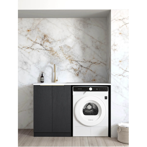Otti Byron 1300mm Black Oak Base Laundry Cabinet With Sink And Pure White Top