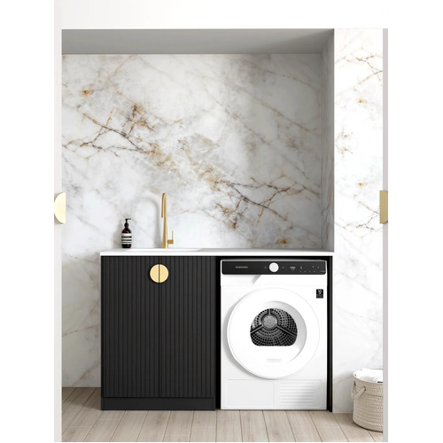 Otti Marlo 1300mm Base Laundry Cabinet Set Black With Sink And Pure White Top
