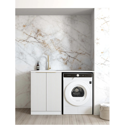 Otti Noosa 1300mm Fluted White Base Laundry Cabinet With Sink And Pure White Top