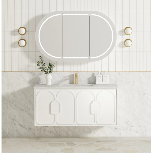 Otti Laguna 1200mm Matte White Vanity With Under Mount Natural Carrara Marble Top