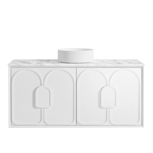 Otti Laguna 1200mm Matte White Wall Vanity With Natural Carrara Marble Top
